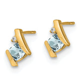 10k Yellow Gold Cushion Aquamarine and Diamond Earrings